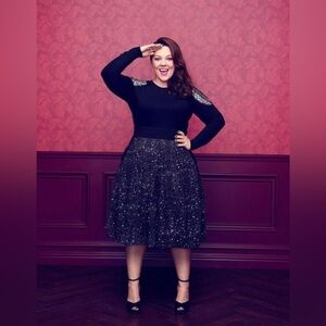 Melissa McCarthy Black rhinestone Shoulder Sweatshirt with pockets NWT